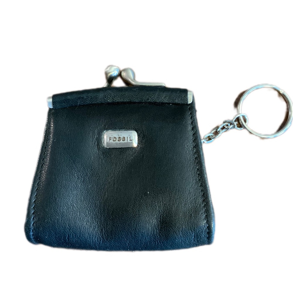 Genuine, leather fossil coin pouch with a key ring
